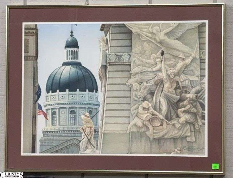 Rich Ernsting "Monumental View" Framed Print - 27.5" x 20.5" of frame - glass has crack lower left corner, appears to have some water damage image