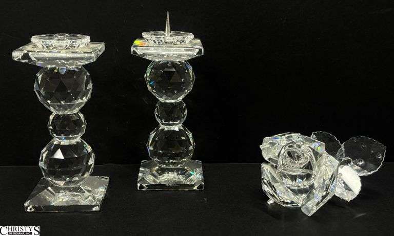 Swarovski Crystal Rose Figurine and Small Candlesticks - 3.5" of candlestick image