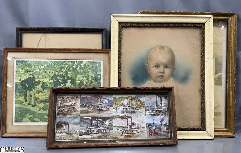 5 Framed Prints - 20" x 24" of largest - damage to frames and glass image