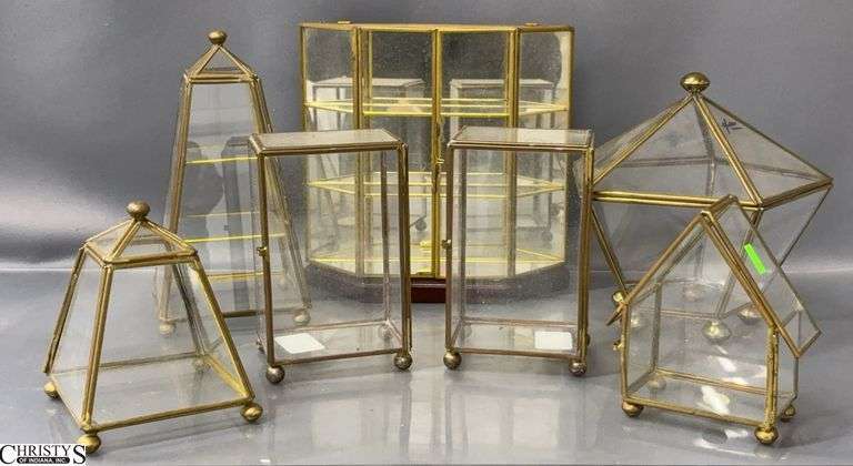 7 Brass & Glass Trinket Display Cases - 9" x 9" of largest image