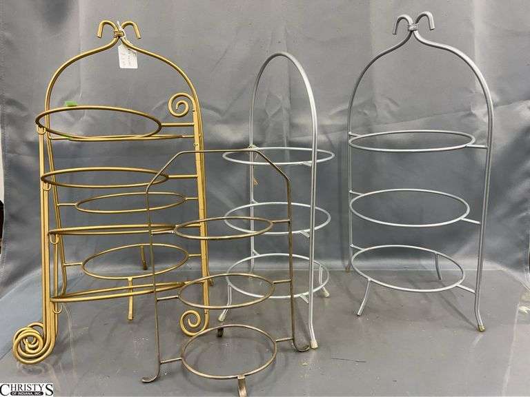 5 Metal Three Tier Plate Stands/Displays - 23" of tallest image