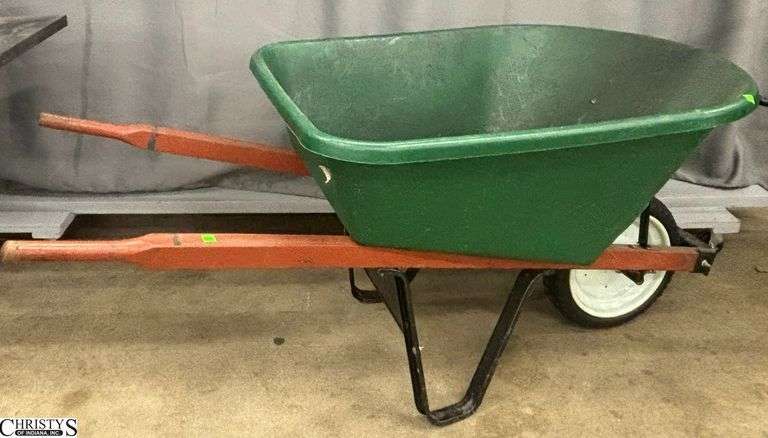 Wheel Barrow, Has Split in Plastic Tub Green True Temper image