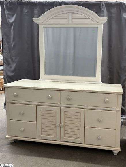 Ashley 6 Drawer Dresser and Mirror - 64" x 16" x 34" of dresser - shows surface wear and edge wear image