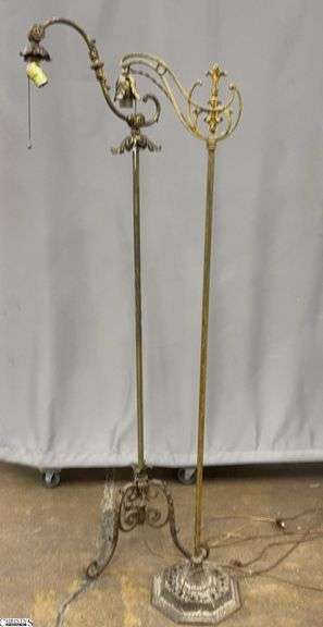 2 Ornate Metal Floor Lamps - 62", some wear - loose socket image