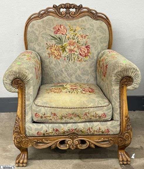 Needlepoint Upholstered Club Chair - 35" x 39"- 18" seat - some wear to upholstery image