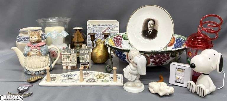 Hand Painted Vase, Large Decorative Ceramic Bowl, Vases, Coat Hook, Plates - 15" D of bowl image