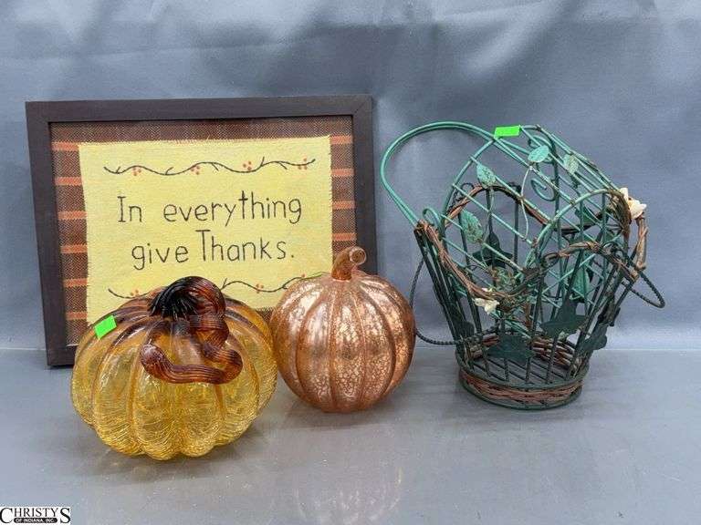 Glass Pumpkins, Wire Baskets image