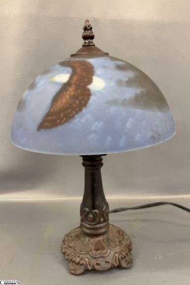 Bald Eagle Motif Reverse Painted Shade Table Lamp - 13" T image