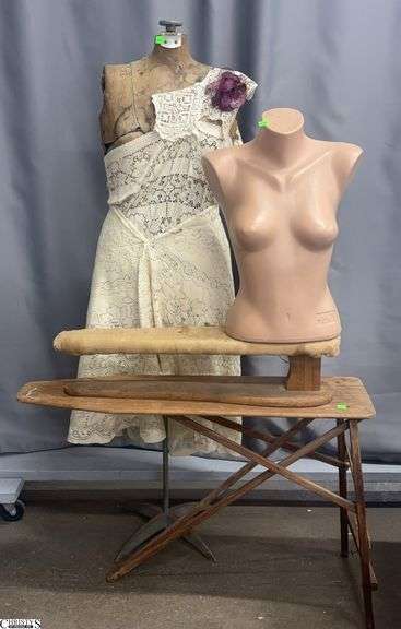 Vintage Dressmakers Form, Plastic Female Torso, Wooden Ironing Board - 57" of form image