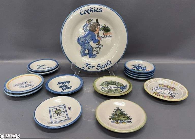 Louisville Stoneware and M. A. Hadley Christmas Coasters and Plate - 9" of plate image