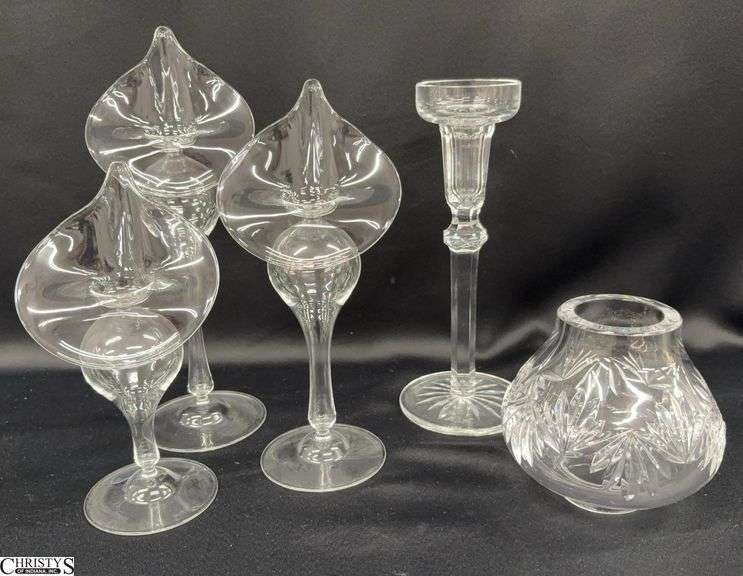 Crystal Tealight Candlestick and 3 Jack in the Pulpit Stem Vases - 13" of tallest image
