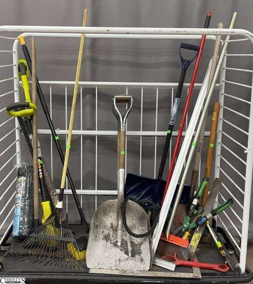 Long Handle Tools, Shovels, Rakes, Ryobi Weedeater, Weed Guard Cart Not Included image