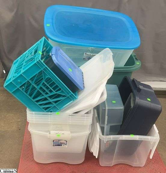 Skid of Assorted Storage Totes and Lids - May not all match - SKID NOT INCLUDED image