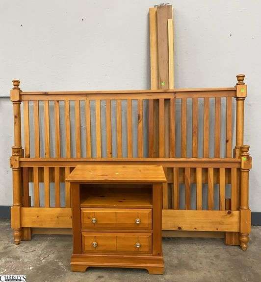 King Size Slat Bed Frame 81x58" Head Board, Night Stand 28x16x29" image