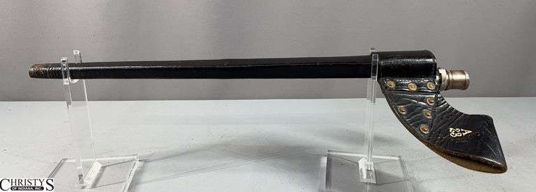 Socket Bayonet with Leather Scabbard.  Triangle Blade, Approx. 21" Total Length image