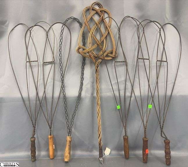 7 Metal & Rattan Rug Beaters - 34" of largest image