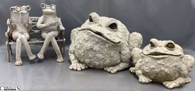 3pcs Frog Garden Decor - Resin and Metal - 13" x 10" of largest image