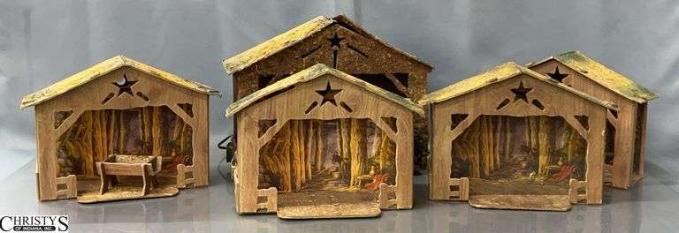 5 Nativity Scene Creches - 14" x 9" of largest - some wear image