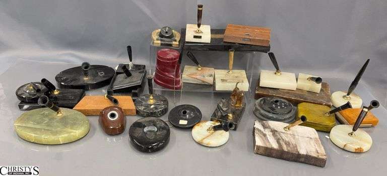 Assorted Vintage Desk Pen Holders, approx 25 - 10" x 5" of largest piece - some wear image