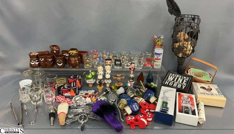 Assorted Wine Bottles Openers, Stoppers, Shot Glasses, Corks, Misc image