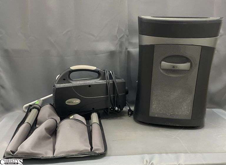 Paper Shredder on Wheels, Oreck Vac With Hoses and Hanging Organizer image