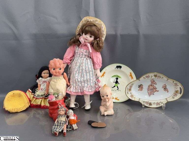 Kewpie Style Dolls, Porcelain Dish, Assorted Dolls - 15" of largest image