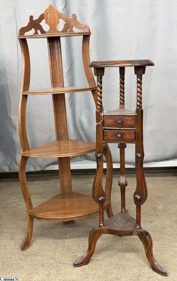 Wooden Corner Whatnot Shelf and Reproduction Wig Stand - 21" x 44" of corner shelf image