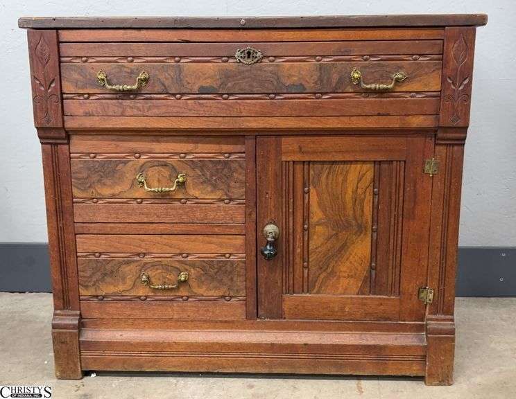 Victorian Wash Stand Chest Base - 34" x 19" x 28" - some wear, loose hinge image