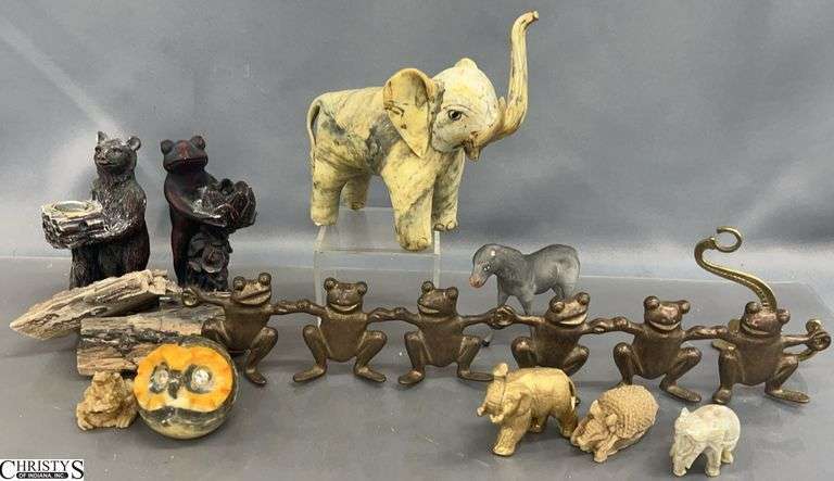 Animal Motif Figurines, Paperweight, Metal Hooks, Candlesticks - 8" of largest image