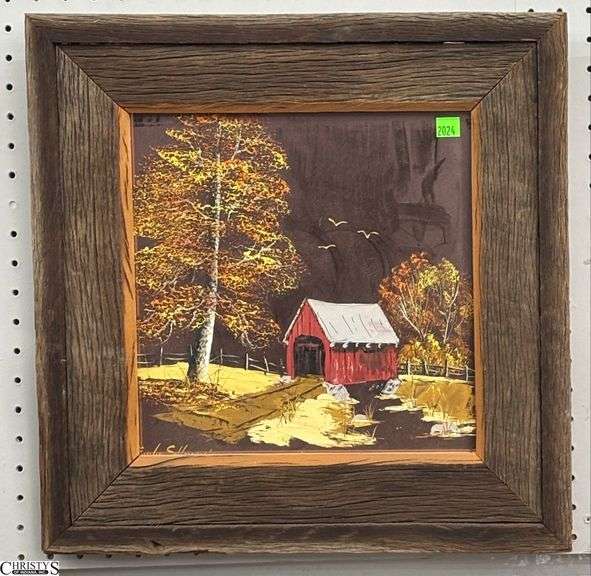 Hand Painted Covered Bride Scene Framed Mirror - 18" x 18" image