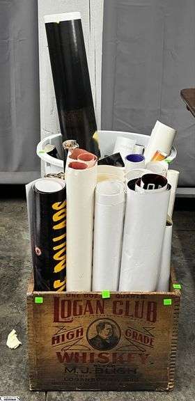 Assorted Posters, Logan Club Whiskey Wooden Crate - 16" x 12" x 12" of crate image