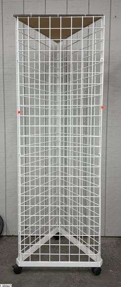 White Wire Triangular Display Tower 26"x22"x76" Tall As Stands image