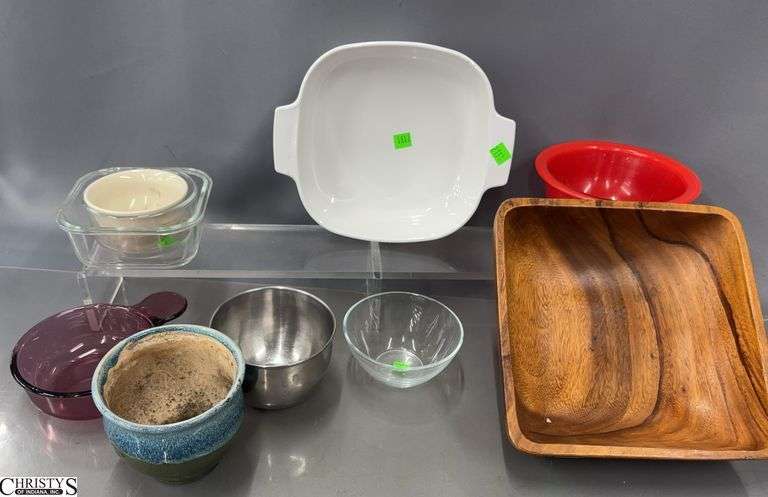 Mixing Bowls, Bakers, Longaberger Dip Bowl, Red Pyrex Bowl image