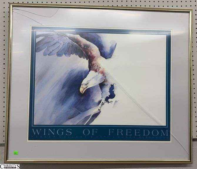 Signed Susan Blackwood "Wings of Freedom" Print - 38" x 32" - glass is cracked image