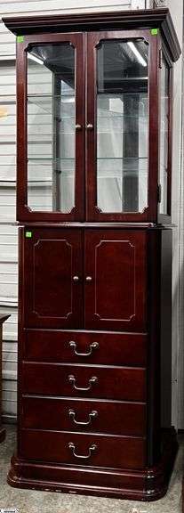 Curio/Display Jewelry Chest - 25" x 15.5" x 70" - some edge wear, mirror back is damaged image