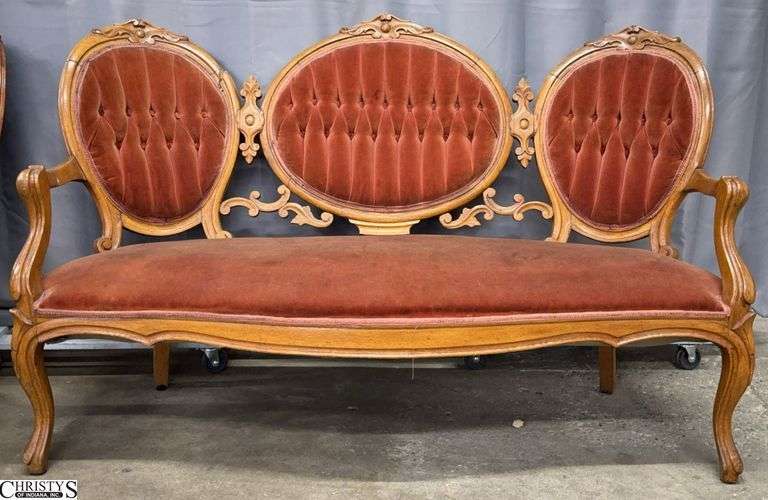 Victorian Triple Back Settee Some Cracking on Left Back Rest, Overall Measures 63x26x39" Tall image