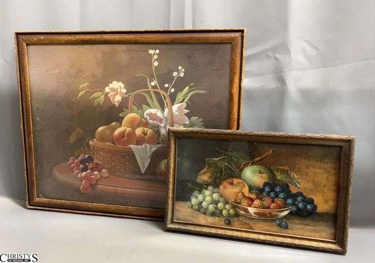 2 Framed Still Life Fruit Prints - 22" x 17.5" of largest, some wear image