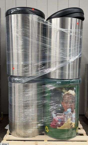 Stainless Trash and Recycle Containers, Wood Skid Included, 30" Tallest image