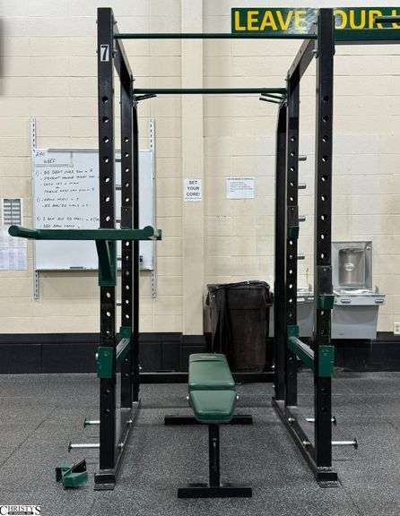 Rack with Bench. NO EXTRA, WEIGHTS, or BARS. Measures. 64x63x96 image