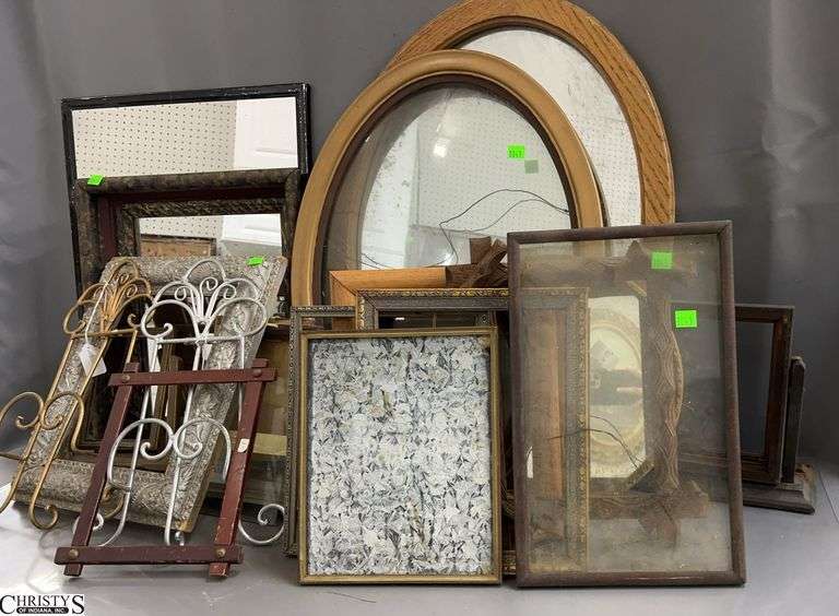 2 Boxes Assorted Frames, Frame Stands - 16" x 22" of largest - some wear, missing pieces image