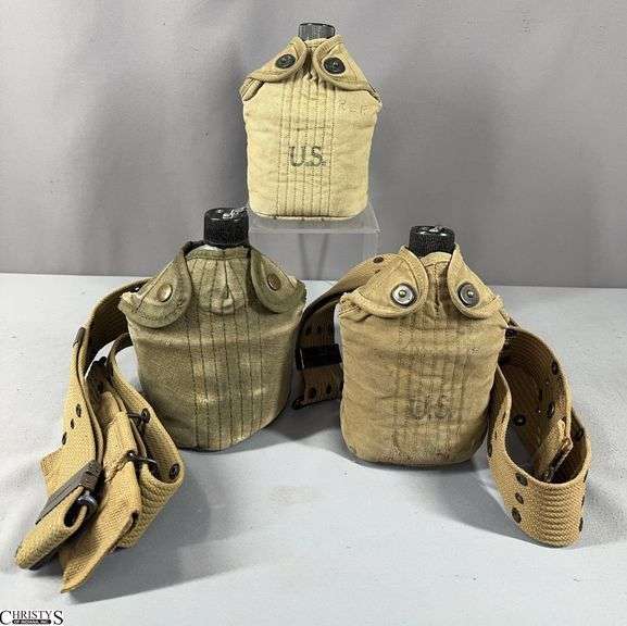 3 WWII Canteens. 2 Includes Belt/Strap image