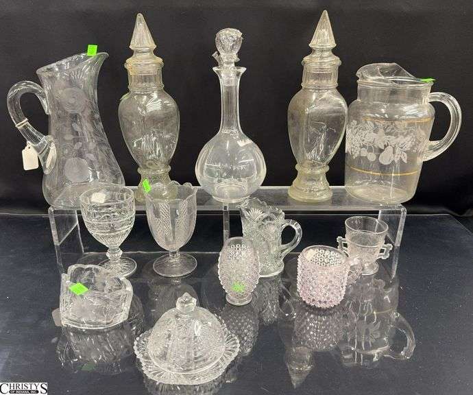 Glass Decanter, Lidded Jars, Pitchers, Goblets, Misc - 13" of tallest image