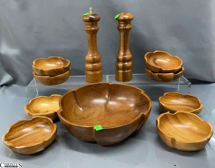 Wooden Salad Serving Bowls, Salt and Pepper Grinders, 11" Bowl image