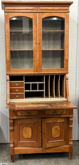 Victorian Eastlake Secretary - 2pcs - 39" x 21.5" x 89" - some edge wear, chipped wood to left hand side image