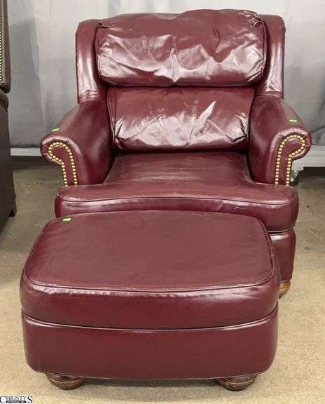 Distinction Leather Club Chair and Ottoman - 35" x 34" x 31" - 15" seat - some finish wear image