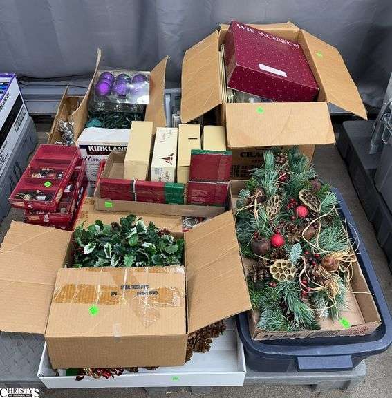 Skid With Holiday Ornaments, Lights, Greenery, Boxes, Pinecones image