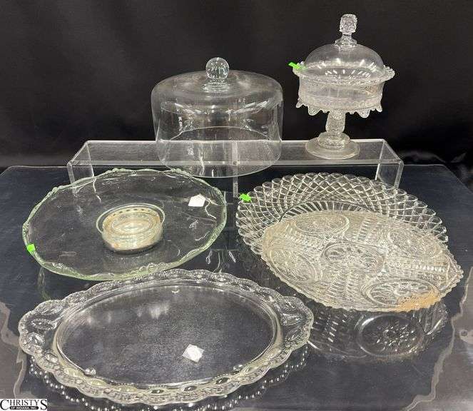 Pressed Glass Trays, Cake Cover, Lidded Compote - 14" of largest image