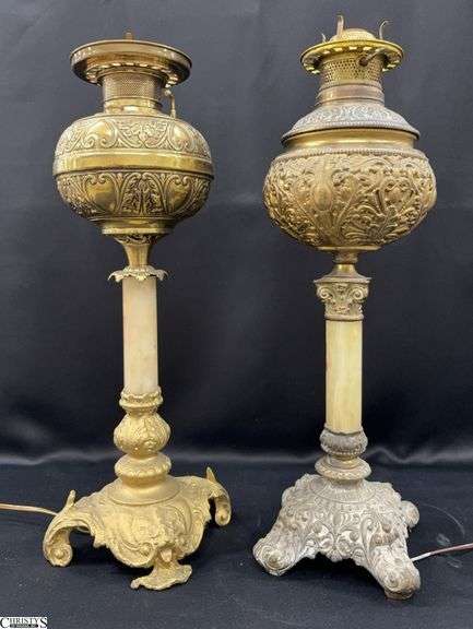 2 Victorian Converted Oil Lamp Table Lamps - 22" of tallest image
