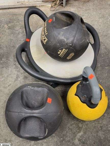 AbRoller, 15lb Rubber Kettle Bell, 2 Weighted Core Balls, All Have Wear image