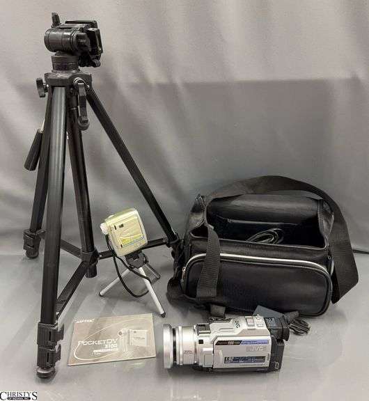 JVC Camcorder, Tripod, Aiptek DV300 Recorders With Camera Bag image